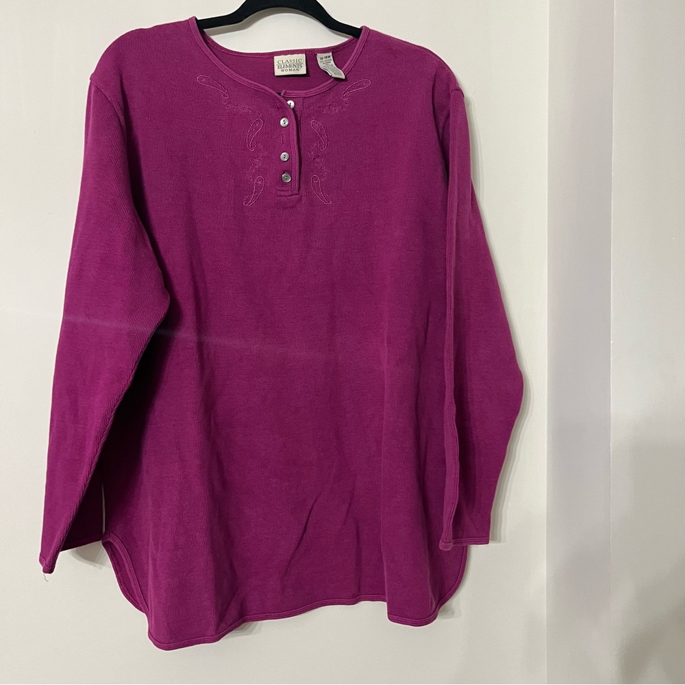 Classic Elements Women's Size 16-18 W Long Sleeve Purple Embroidered